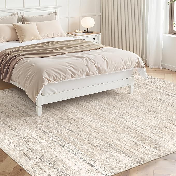 zesthome Area Rugs 6x9 Living Room, Washable Rug Modern Abstract Large Rug Soft Non Slip Neutral Rugs Stain Resistant Indoor Carpet for Bedroom Nursery Home Office (Beige,6'x9')