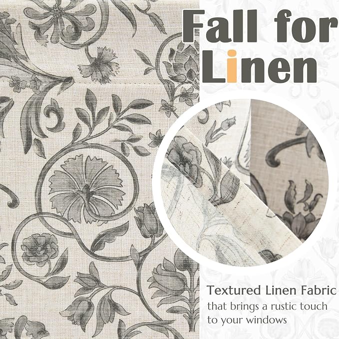 jinchan Linen Valance Kitchen Curtain Pack of 2 Double Layer 16 Inch for Living Room Bedroom Window Treatment Light Filtering Vintage Farmhouse Cottagecore Rod Pocket 2 Panels Grey on Beige
