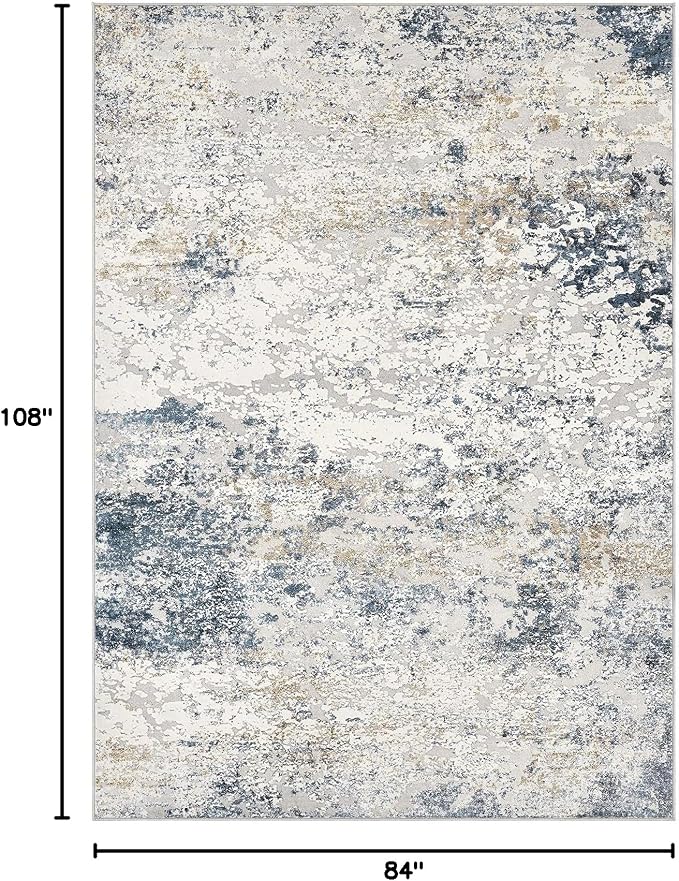 DMOYEST Area Rug Living Room Rugs - 7x9 Large Soft Indoor Neutral Modern Abstract Low Pile Washable Rug Carpet for Bedroom Dining Room Farmhouse Home Office - Beige Blue