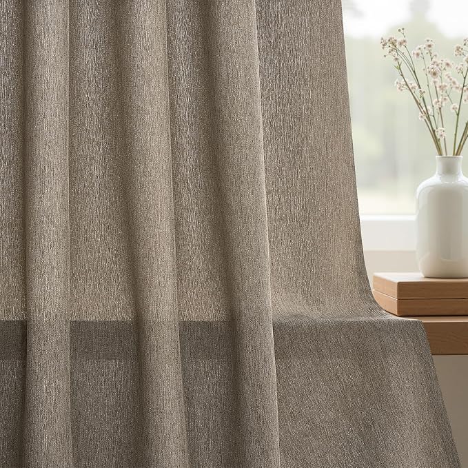 105 Inches Long Pinch Pleated Semi Sheer Curtains,Burlywood Blended Light Filtering Window Curtains 105 Length for Living Room Bedroom Pinch Pleat Drapes with Hooks 2 Panels 40" Wx105 L