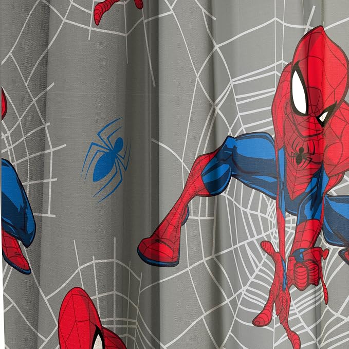 Jay Franco Window Curtains for Kids Bedroom 4-Piece Drape Set with 2 Tiebacks, Grey - Spiderman, 42" W x 84" L (Pack of 2)