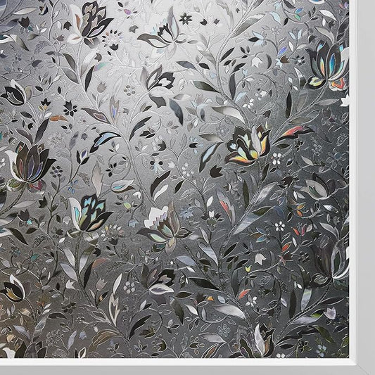 Kromapolis Window Film, Window Privacy Film Frosted, Vinyl Glass Covering, Stained Glass Decorative Film, Static Window Clings, Non-Adhesive (Grayish Black, 17.5 x 78.7 inch)