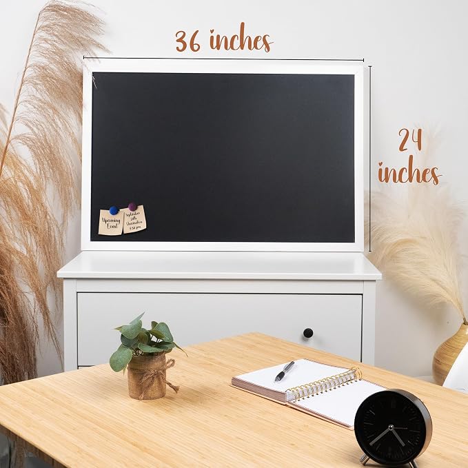 Loddie Doddie Magnetic Chalkboard - 36 x 24 in, White Wood Frame - Menu Board for Kitchen - Chalkboard Calendar for Wall Organization - Framed Magnetic Board