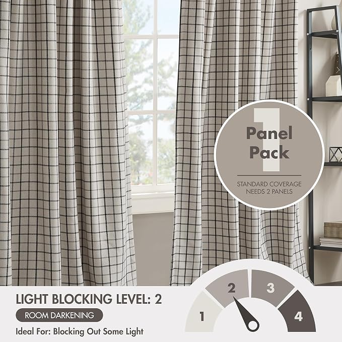 Madison Park Anaheim Cabin Plaid Curtain Window, Thermal Insulated Fleece Lining, Living Room Decor Room Darkening Drape for Bedroom, 1-Single Panel Pack, 50x95, Rod Pocket & Back Tab, Black
