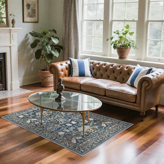 Living Room 6x8 Area Rugs: Farmhouse Washable Ultra Soft Carpet for Bedroom Nursery Indoor Stain Resistant Luxury Rug for Dining Room Non-Slip Durable Floor Mat for Pet Owners(6x8, Blue)