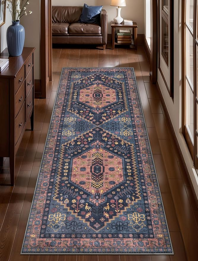 Ciicool 2x5ft Runner Rug, Hallway Wahshable Rugs Vintage Kitchen Carpet for Entrance Bedroom Bedside Living Room Kitchen Laundry Bathroom Decor