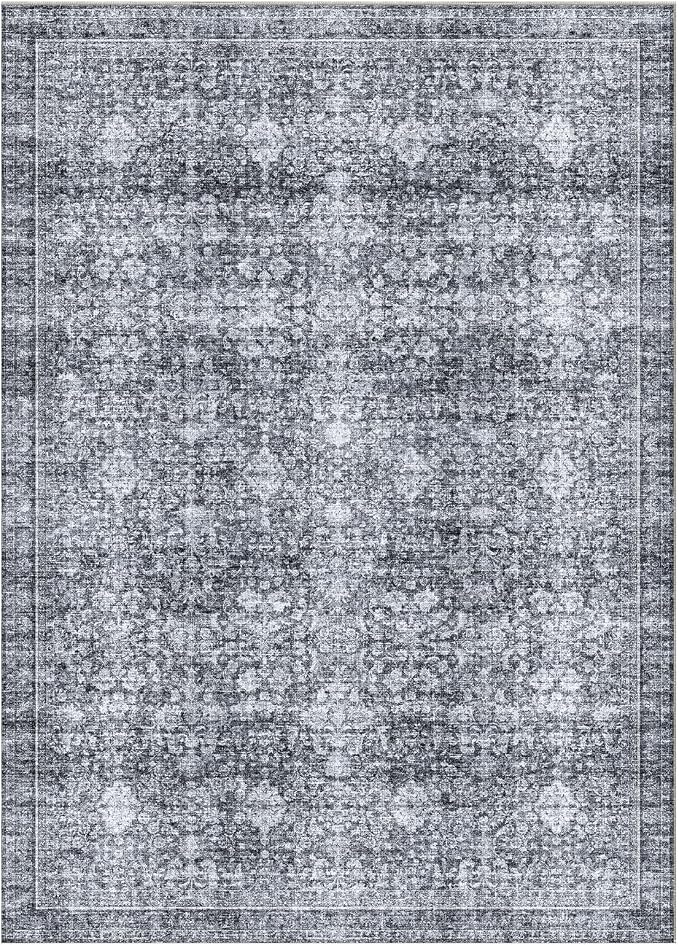 Sasttie 5x7 Area Rugs, Ultra-Soft Washable Rug, Low Pile Foldable Thin Carpets with Non-Slip Backing, Skin-Friendly Stain Resistant Carpet for Living Room, Bedroom, Kitchen, Dorm, 5x7, Black Grey