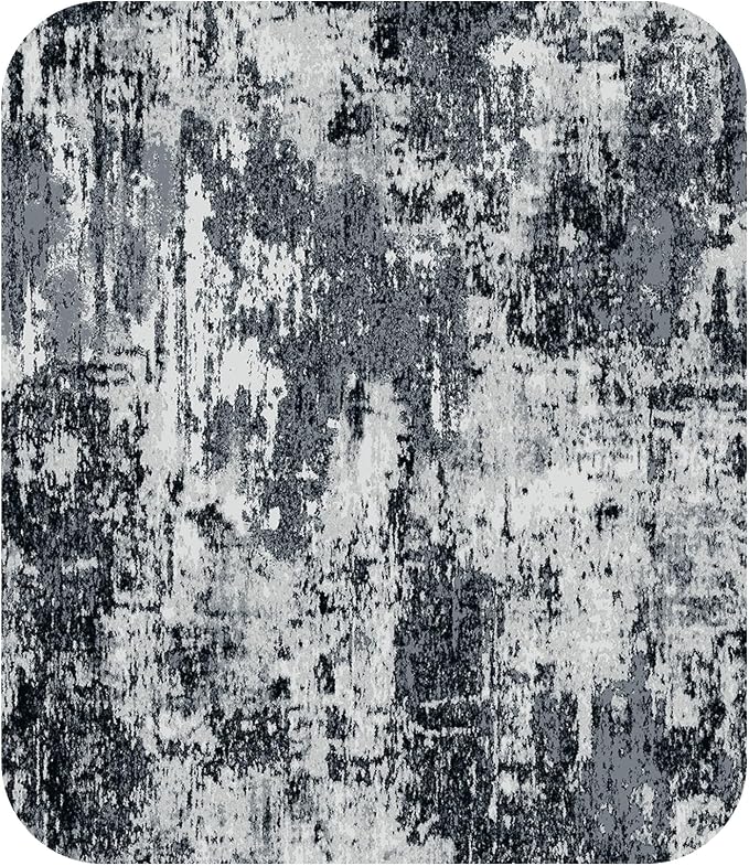 RELEANY Washable Area Rugs 8ft Non-Slip Modern Abstract Soft for Living Room Entryway Bedroom Kitchen, Print Pattern, Black Navy Blue Gray