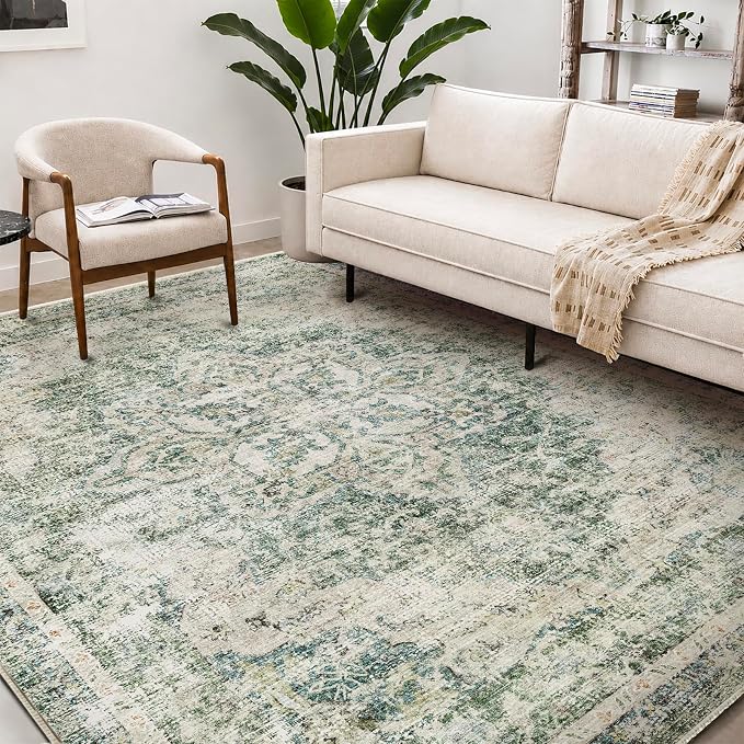 CHAMPLANT Washable Area Rug 8'x10' Retro Boho Design Non-Shedding Non-Slip Easy Care Ideal for High Traffic Areas in Living Room Bedroom Office Coffee Table Kitchen Large Carpet