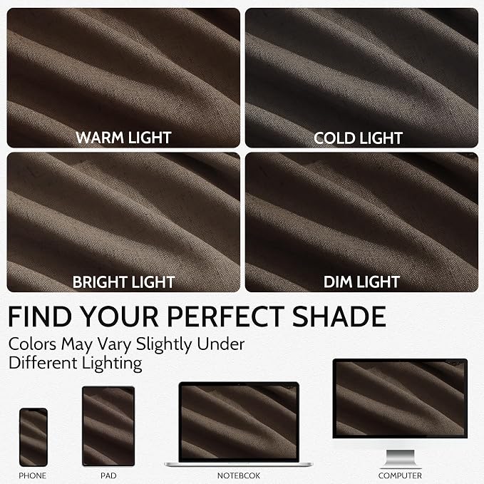 Chocolate Curtains 63 Inches Long 2 Panel Sets for Living Room Bedroom, Light Filtering Linen Drapes for Kitchen Windows Rod Pocket or Back Tab Curtain,Semi Sheer 52x63