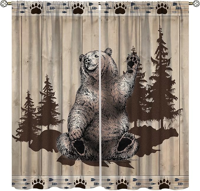 Bear Hunting Blackout Curtains Country Farmhouse Vintage Hunting Lodge Wildlife Funny Bear Wildlife Windows Treatments Rod Pocket for Kitchen Living Room Bedroom 42x54in