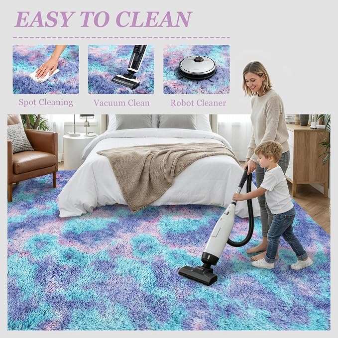 6x9 Area Rugs for Living Room Bedroom: Ultra Soft Fluffy Shag Rug Upgrade Non-Slip Non-Shedding Large Fuzzy Plush Carpet Indoor Floor Carpets for Kids Room Playroom Nursery Dorms Home Rainbow Purple