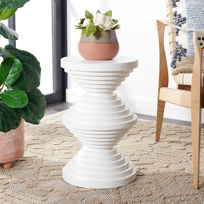 SAFAVIEH Home Collection Glynn Modern White Stacked 19-inch Geometric (Fully Assembled) Accent Table