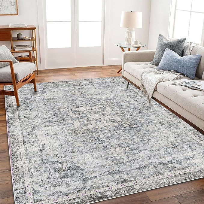 CHAMPLANT Area Rug 6'x9' Washable Vintage Traditional Floor Cover Thin Retro Kitchen Indoor Distressed Non Slip Carpet for Living Room Bedroom Dining Room
