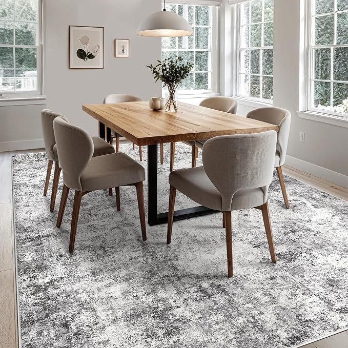 UERMEI 8x10 Area Rug Living Room Rugs - Washable Neutral Modern Abstract Soft Thin Rug Indoor Floor No Slip Rug Carpet for Bedroom Under Dining Table Home Office Decor - Grey