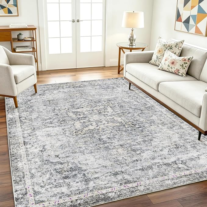 CHAMPLANT Washable Area Rug 10'x14' Boho Design Non-Shedding Easy Care Ideal for High Traffic Areas in Living Room Bedroom Office Coffee Table Kitchen Large Carpet
