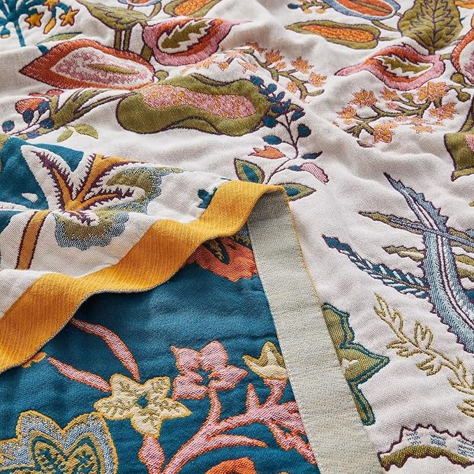 Boho Throw Blanket Farmhouse Decor Throw Blanket Bohemian Blanket for Bed 100% Cotton Muslin Woven Couch Blanket All Seasons Quilt Bedroom (Beige, 50"x60")