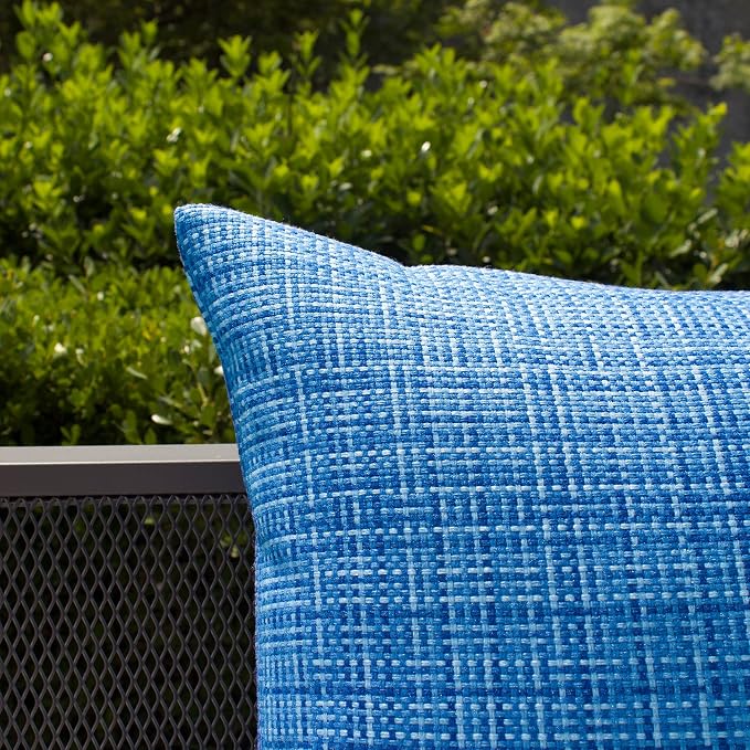 Kevin Textile Pack of 2 Decorative Outdoor Waterproof Throw Pillow Covers Lumbar Pillowcases Modern Cushion Cases for Patio Couch Bench 12 x 20 Inch Blue