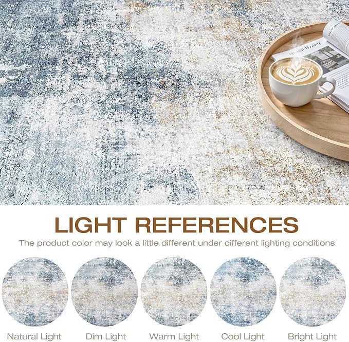 10ft Round Rug Living Room: 10x10 Washable Large Neutral Circle Area Rug Abstract Soft Modern Stain Resistant Indoor Floor Non-Slip Carpet for Bedroom Nursery Kids Office Playroom Dining Room