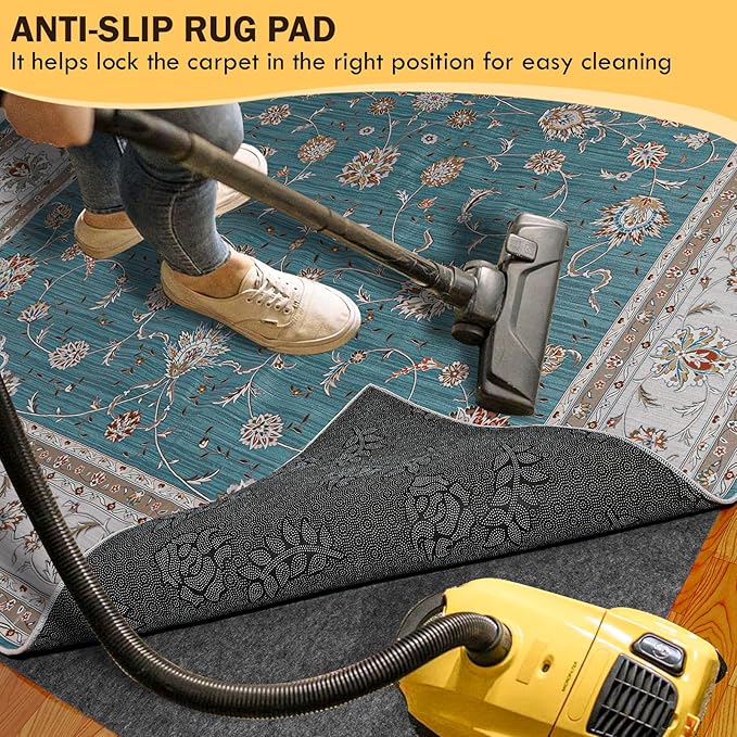 Waterproof Rug Pad 5x8 Ft, 1/8" Thick Under Area Carpet Padding, Non Slip Felt Rug Pads for Hardwood Floors, Protective Underlay Keeps Rugs in Place Without Wrinkles
