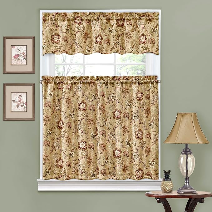 Waverly Navarra Antique Tier & Valance Set - 100% Polyester Jacquard - 52" X 36"
