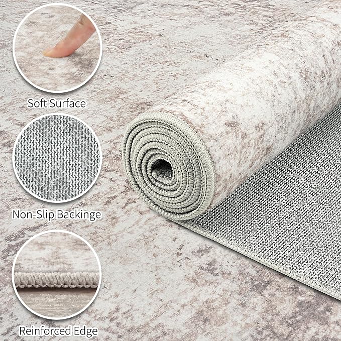 Area Rugs 6x9 Living Room: Large Soft Washable Rug Modern Abstract Anti-Skid Non-Shedding Carpet Indoor Floor Thin Carpets for Bedroom Dining Room Farmhouse Nursery Home Office Beige Grey