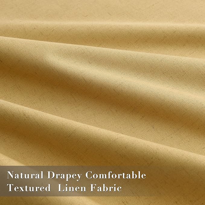 Joywell 100% Blackout Linen Curtains 108 Inch Long for Large Bedroom Window Black Out Curtain Light Blocking Drapes Floor to Ceiling Hook Belt Back Tab 2 Panels Set,52 x 108,Gold