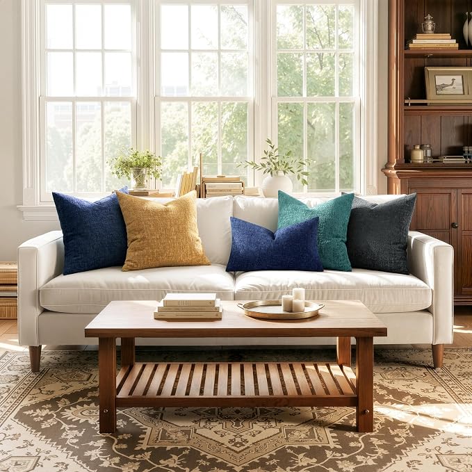MIULEE Decorative Throw Pillow Covers 12x20 Pack of 2 Navy Blue Couch Pillow Covers Soft Cozy Textured Chenille Pillowcases for Home Decor Sofa Living Room Cushion Bedroom