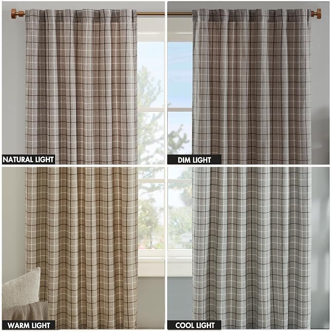Madison Park Anaheim Cabin Plaid Curtain Window, Thermal Insulated Fleece Lining, Living Room Decor Room Darkening Drape for Bedroom, 1-Single Panel Pack, 50x108, Rod Pocket & Back Tab, Brown