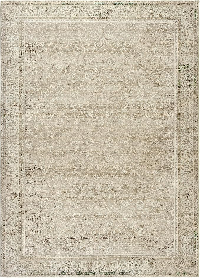 BILEEHOME Boho Cream Area Rugs 6x9 for Bedroom Washable Floral Neutral Modern Rug for Living Room,Light Beige and Tan Brown