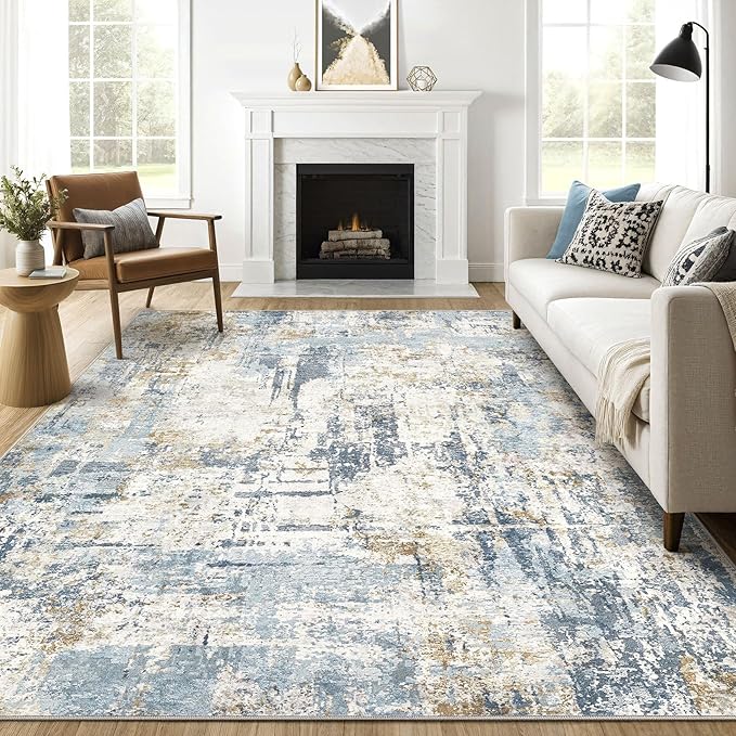 LOONGRUG 7x9 Area Rugs Washable Rug: Living Room Large Abstract Modern Soft Stain Resistant Indoor Floor Non Slip Accent Carpet for Bedroom Nursery Playroom Office Dining Room Dorm Home House- Blue