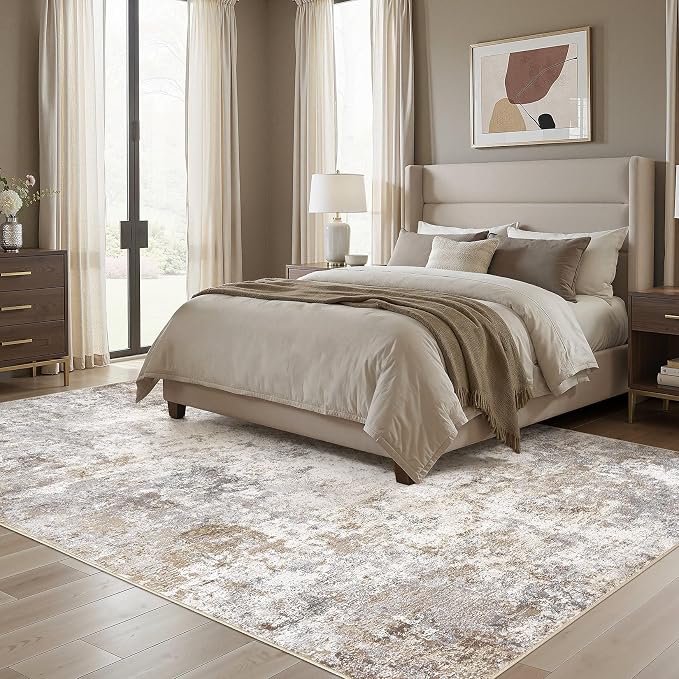 UERMEI 5x7 Area Rug Living Room Rugs - Washable Neutral Modern Abstract Soft Thin Large Rug Indoor Floor No Slip Rug Carpet for Bedroom Under Dining Table Home Office Decor - Brown Grey