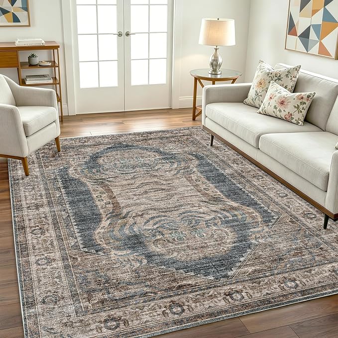 CHAMPLANT Washable Area Rug 10'x14' Boho Design Non-Shedding Easy Care Ideal for High Traffic Areas in Living Room Bedroom Office Coffee Table Kitchen Large Carpet