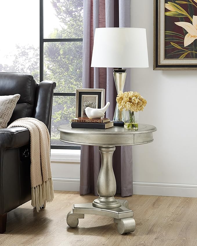 Roundhill Furniture Rene Contemporary Wood Pedestal Side Table, Champagne
