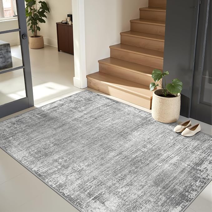 zesthome 3x5 Area Rugs, Modern Washable Rug, Non-Slip Rugs for Living Room, Stain Resistant Abstract Rugs, Ultra-Thin Indoor Area Rug 3x5, Home Decor Grey Rug