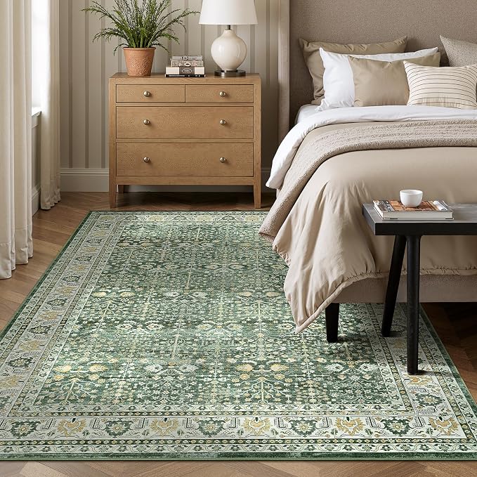 Lofus 5x7 Washable Sage Green Area Rug for Living Room Bedroom Non-Slip Low Pile