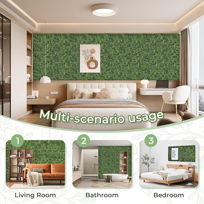 Artificial 10"x10" (6 Pieces) Boxwood Grass Wall Panels Screen | UV-Anti Faux Green Leaf Privacy Fence, Garden/Backyard/Patio/Balcony/Party Greenery Hedge Backdrop, Indoor Outdoor Decor