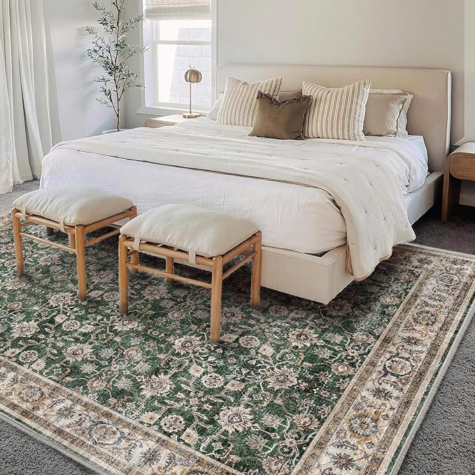 CHAMPLANT Washable Area Rug 8'x10' Retro Boho Design Non-Shedding Non-Slip Easy Care Ideal for High Traffic Areas in Living Room Bedroom Office Coffee Table Kitchen Large Carpet