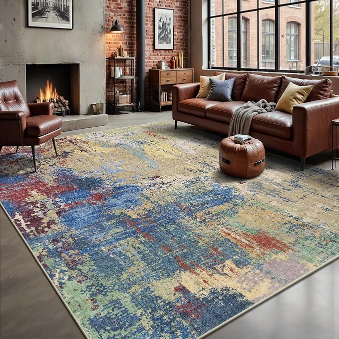 5x7 Area Rugs - Modern Abstract Washable Rug, Ultra Soft Non Slip Low Pile Large Rugs for Living Room, Floor Carpet for Bedroom Dining Room Office Laundry Nursery Home(Multi-Colorful)