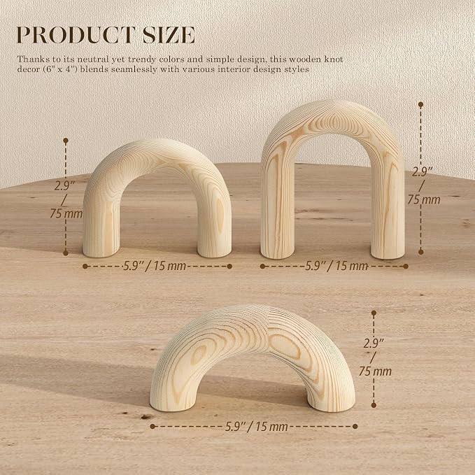 EOSAHR Pine Wood Arch Decor Set for Shelf Decor - Wood Sculpture for Coffee Table, Side Table & Console - Boho Decorative Objects for Office & Shelf Decorations (Natural Wood)