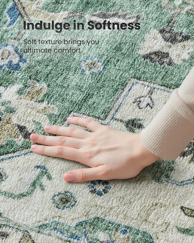 AMADA HOMEFURNISHING 2x6 Washable Runner Rug, Low-Profile Kitchen Rugs with Non-Slip Backing & Durable Edge Binding, Vintage Entryway Runner Rug for Bedroom & Hallway