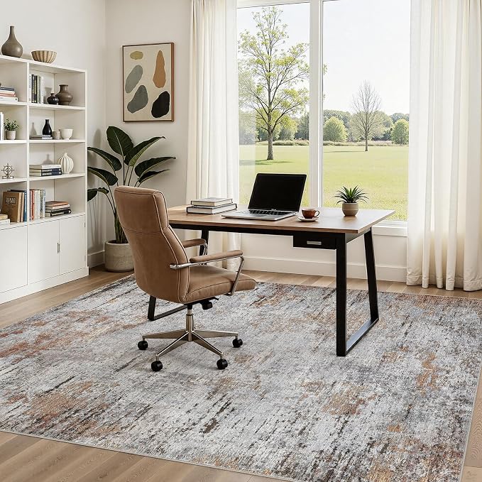 DMOYEST Area Rug Living Room Rugs - 5x7 Large Soft Indoor Neutral Modern Abstract Low Pile Washable Rug Carpet for Bedroom Dining Room Farmhouse Home Office - Grey Rust