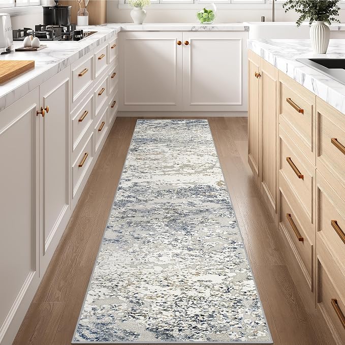 Art&Tuft Runner Rug 2'6"x6' - Anti-Slip Backing Abstract Hallway Rug, Stain Resistant Kitchen Runner, Foldable Machine Washable Runner Rug(2'6"x6', Blue)