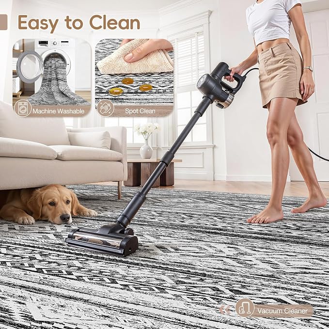 cotiled 5x7 Area Rugs Living Room Rug: Washable Boho Rugs with Non Slip Backing Large Soft Indoor Stain Resistant Carpet for Bedroom Farmhouse Dining Room Lightweight Home Decor White/Black