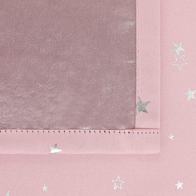 BGment Kids Blackout Curtains for Bedroom - Grommet Thermal Insulated Silver Star Print Room Darkening Curtains for Kids Room, Set of 2 Panels, 38 x 54 Inch, Baby Pink