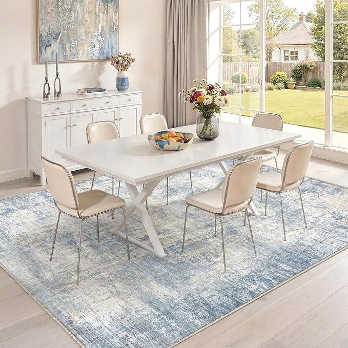 8x10 Area Rugs Washable Living Room Rug-No Slip Soft Carpets Modern Abstract Coastal Beach Indoor Floor Stain Resistant Large Carpet for Bedroom Dining Room Farmhouse Nursery Home Office Blue