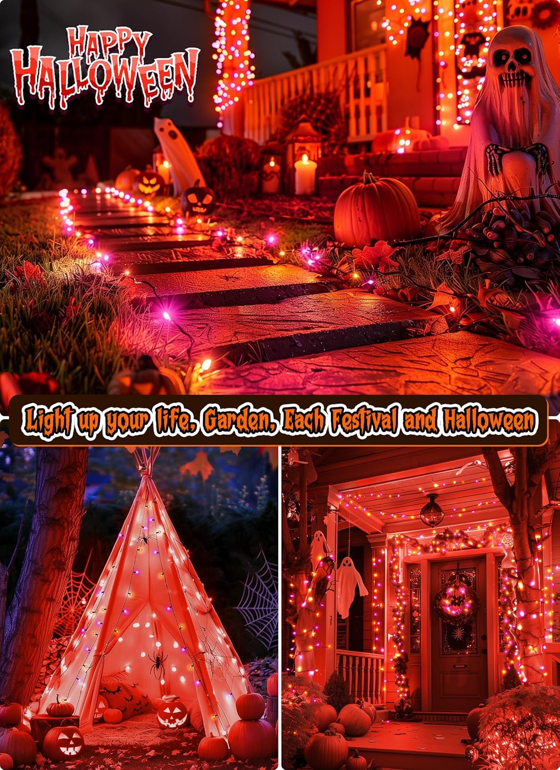 Halloween Mini Lights, 50 Count 13 Feet Incandescent Bulb Mini String Lights, Connectable Halloween Lights for Haunted House Ghost Party Holiday Window Indoor Outdoor Decoration, Orange & Purple