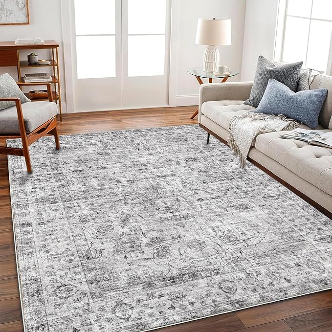 CHAMPLANT Washable Area Rug 9'x12' Retro Boho Design Non-Shedding Easy Care Ideal for High Traffic Areas in Living Room Bedroom Office Coffee Table Kitchen Large Carpet