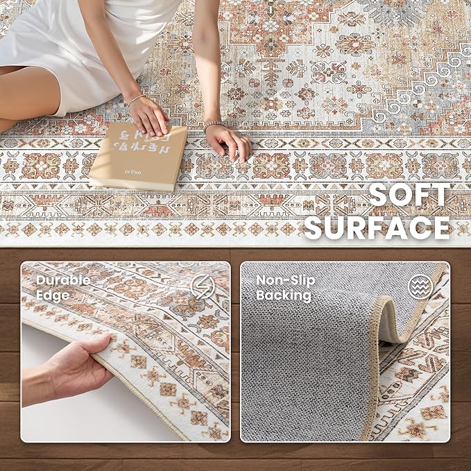 zesthome 3x14 Washable Runner Rug for Hallway, Non-Slip Long Hallway Runner for Entryway, Soft Vintage Kitchen Mats for Floor, Abstract Dining Room, Bedroom, Living Room Rugs(Orange,3'x14')