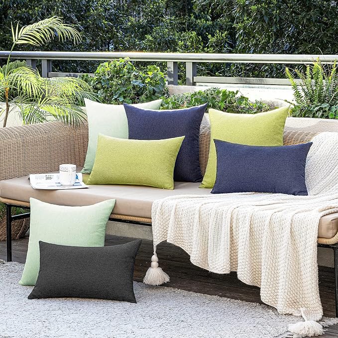 MIULEE Pack of 2 Decorative Outdoor Solid Waterproof Throw Pillow Covers Faux Linen Garden Farmhouse Cushion Cases for Summer Patio Tent Balcony Couch Sofa 16x16 Inch Navy
